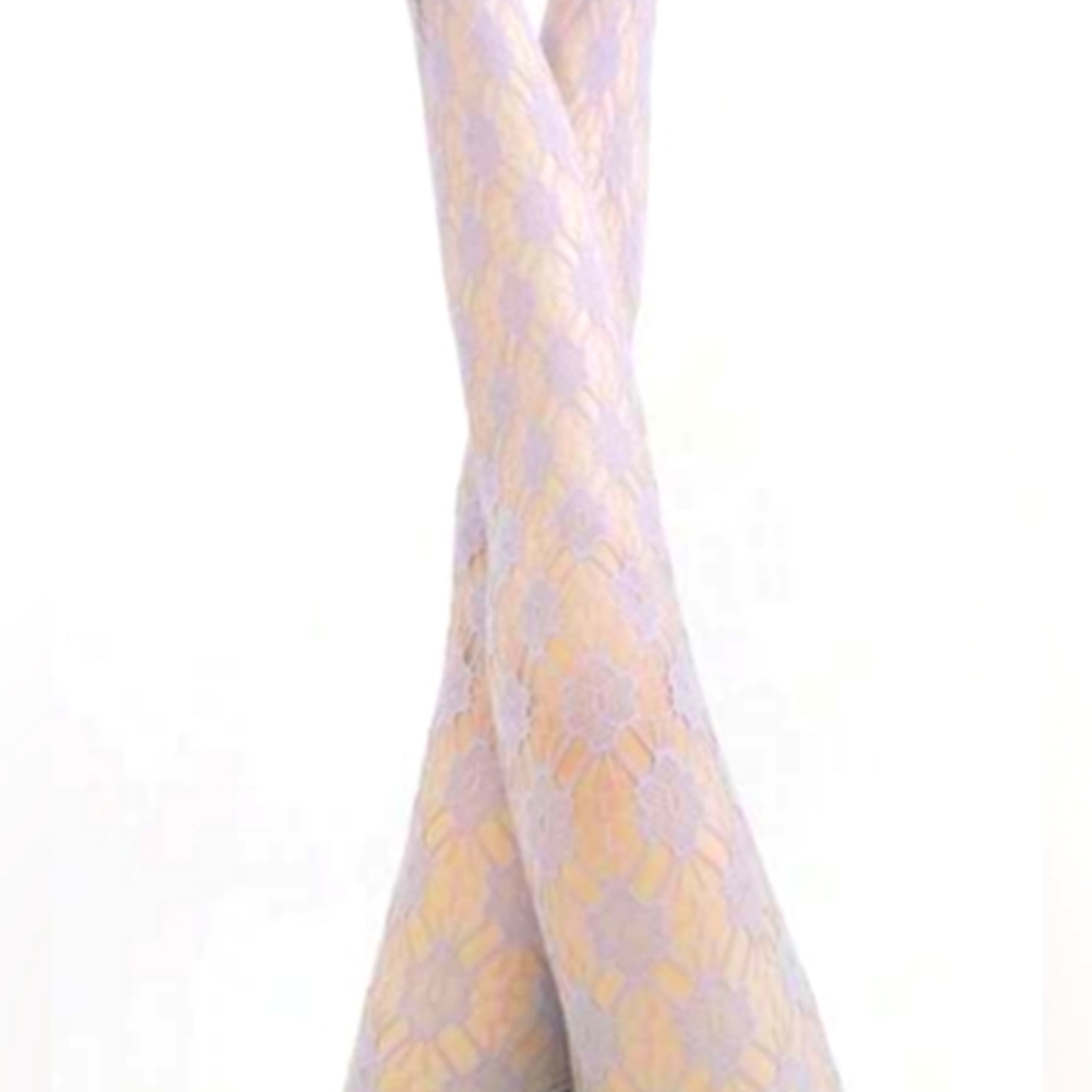 Lilac Floral Fishnet Full Stocking OSFM
